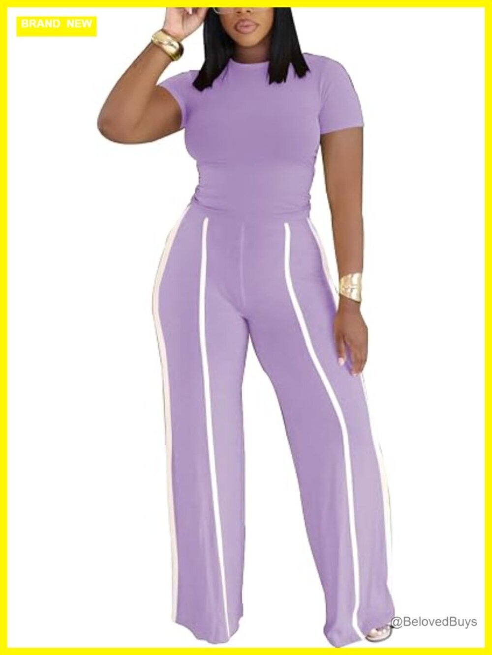 Women's Two Piece Outfit Slim Fit Top Wide Leg Pants Striped Tracksuit